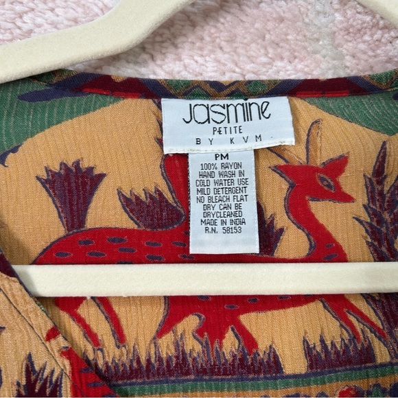 Vintage Bohemian Multicolor Maxi Dress Safari Print Size Medium Petite - Picture 3 of 13